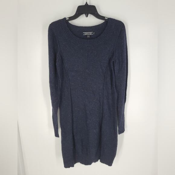 Peruvian Connection Blue Alpaca Wide Neck Long Sleeve Mini Dress M - Picture 1 of 6